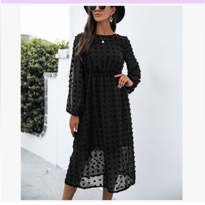 GYK XL Black Dot Boatneck Long Sleeve Dress(runs Small)NWOT